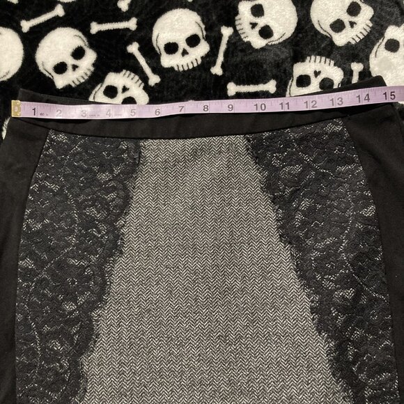 RICKI's Black grey herringbone pencil skirt ~ MEDIUM lace detailing goth skirt - Picture 6 of 13